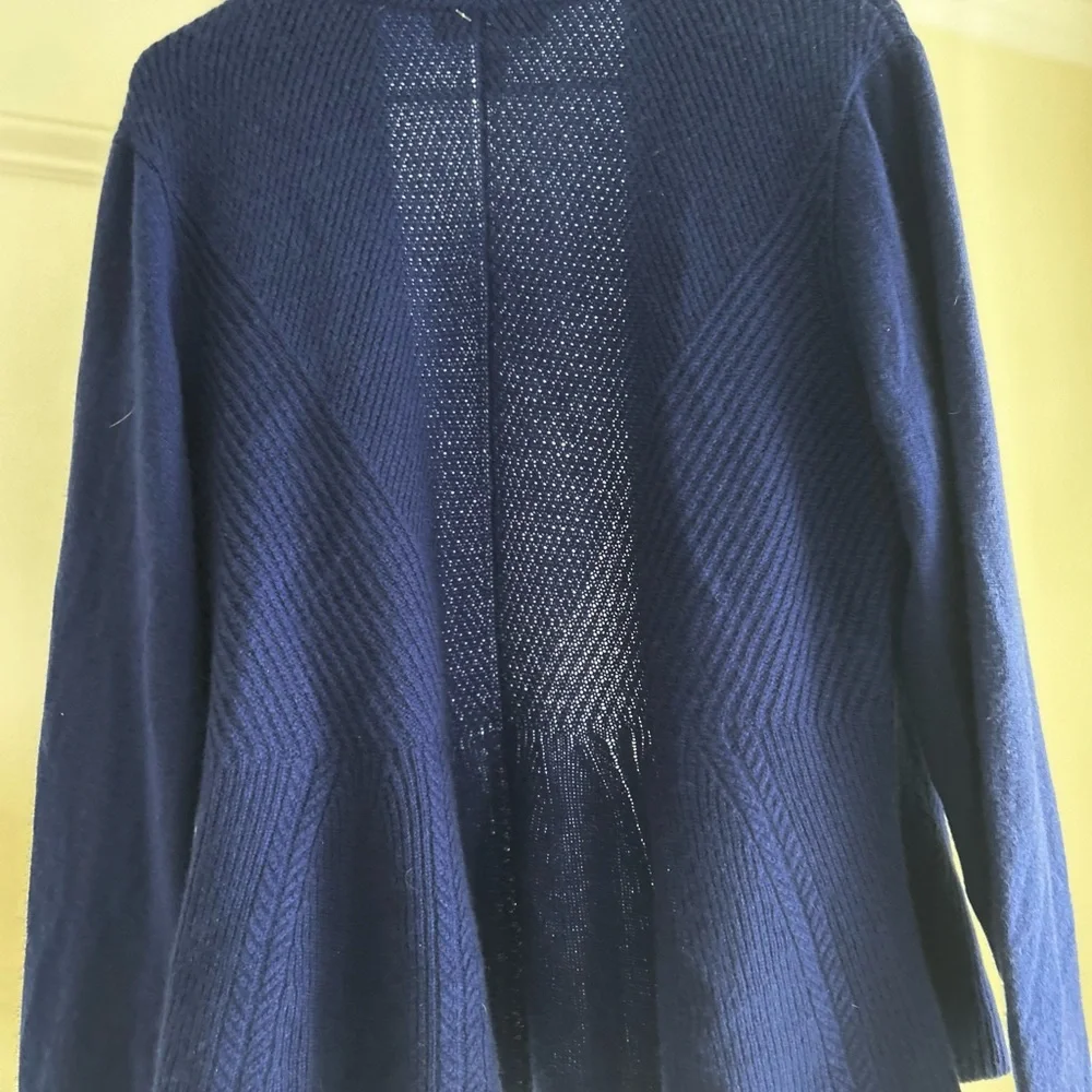 Isaac Mizrahi 100% cashmere Royal Blue Open Cardigan Size L - Picture 11 of 14